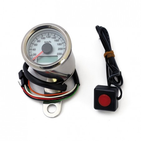 mcs - Compteur de vitesse électronique Stocker - 48 mm - KMH - Chrome & fond blanc - MCS
