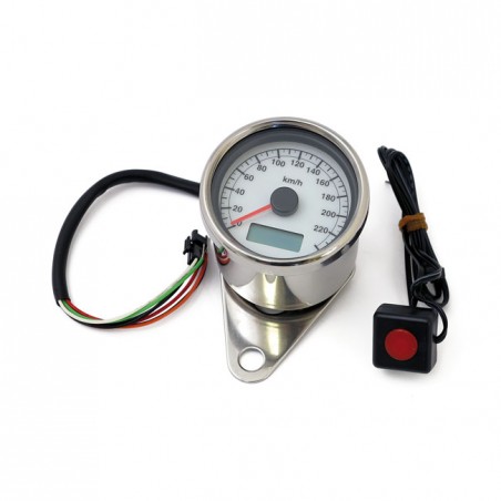 mcs - Compteur de vitesse électronique Stocker - 60 mm - KMH - Chrome & fond blanc - MCS