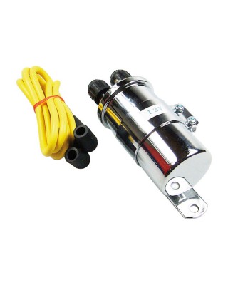 Round custom ignition coil kit, 12V. Chrome Points style ignition in custom applications