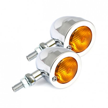 mcs - Clignotants Bullet - Tige de 20 mm - Montage M10 - Chrome & Lentille ambre - MCS
