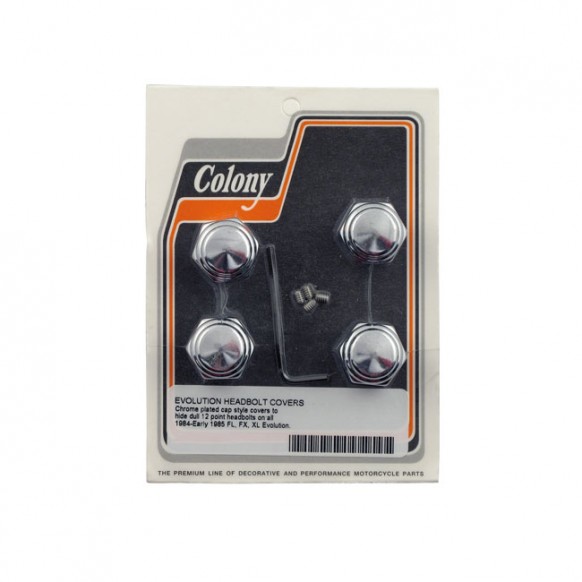Colony, head bolt cover kit. Cap style, chrome 84-E85 EVO B.T.(NU)