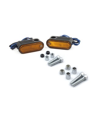 mcs - Clignotants latéraux Lango - 12V - Double filament - Trous de montage de 5/16" - Noir & Lentille ambre - MCS