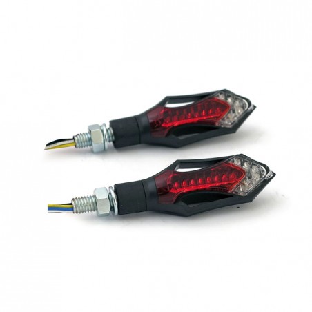 mcs - Clignotants à LED Hatch - 2 fonctions - M8 x 1,25mm - Noir & Lentille rouge - MCS