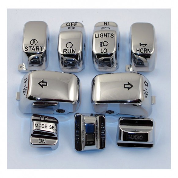 mcs - Kit de caches interrupteurs de guidon - Harley-Davidson Touring de 1996 à 2013 avec régulateur de vitesses - Chrome - M