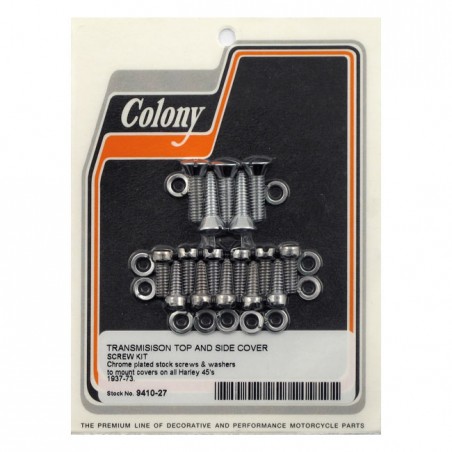colony - Kit de vis de carter de boîte de vitesse supérieur & latéral - Harley-Davidson 45" SV de 1937 à 1973 - Chrome - CO