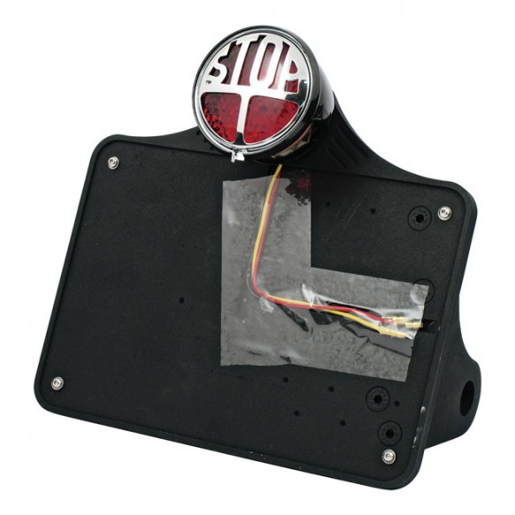cpv - Support de plaque d'immatriculation latérale avec feu à LED Stop - 143 x 210 mm (EU) - Harley-Davidson Softail de 1984 