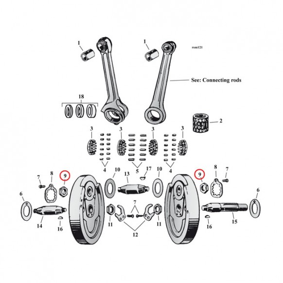 samwel - Écrous de maneton - Harley-Davidson 45" SV de 1937 à 1973 - SAMWEL