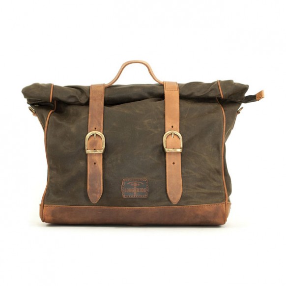 long ride - Sacoche latérale solo Old Chopper - 42 x 30 x 15 cm - Coton ciré - Kaki - LONGRIDE