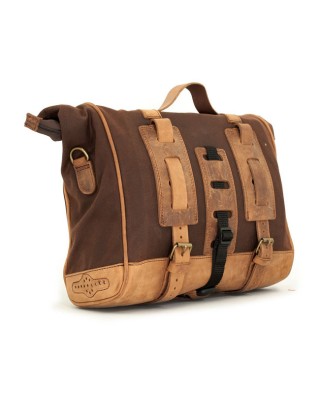 long ride - Sacoche latérale solo Old Chopper - 34 x 28 x 12 cm - Coton ciré - Marron - LONGRIDE
