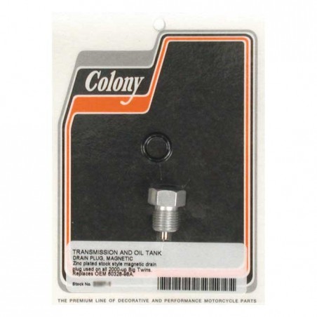 COLONY OIL DRAIN PLUG, MAGNETIC 00-17 Softail(1): oil tank 00-17 Softail(1): transm. 18-20 Softail(2) 01-17 Dyna(2) 01-20 FLT/T
