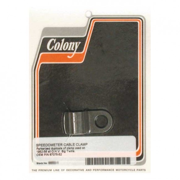 Colony, speedo cable clamp. Black parkerized 52-56 OHV B.T.(NU)