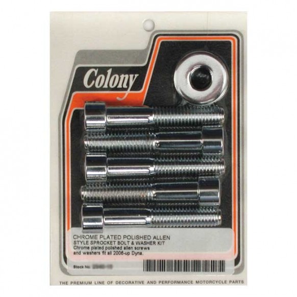 Colony, wheel pully bolt & washer kit. Chrome Laced & cast rear wheels: 07-21 Softail 06-17(NU)Dyna (NU)