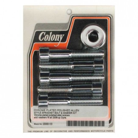 Colony, wheel pully bolt & washer kit. Chrome Laced & cast rear wheels: 07-21 Softail 06-17(NU)Dyna (NU)