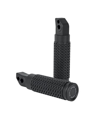 Burly, Slash cut passenger foot peg set. Black