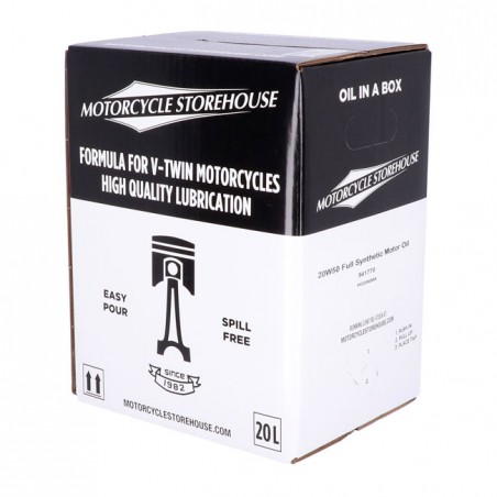 MCS, 20W50 Full Synthetic motor oil. 20 liter box 84-22 B.T. 86-22 XL 08-12(NU)XR1200 02-17(NU)V-Rod 15-20(NU)XG750/500 Street 