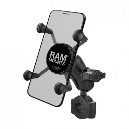 RAM Mounts, X-Grip Phone mount Torque rail base. Small phone For 3/4" (22mm) to 1" (25.4mm) handlebars