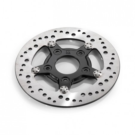 kustom tech - Disque de frein avant Drilled - Côté droit - 8.5" - Harley-Davidson jusqu'à 1999 - Inox & noir - KUSTOM TECH