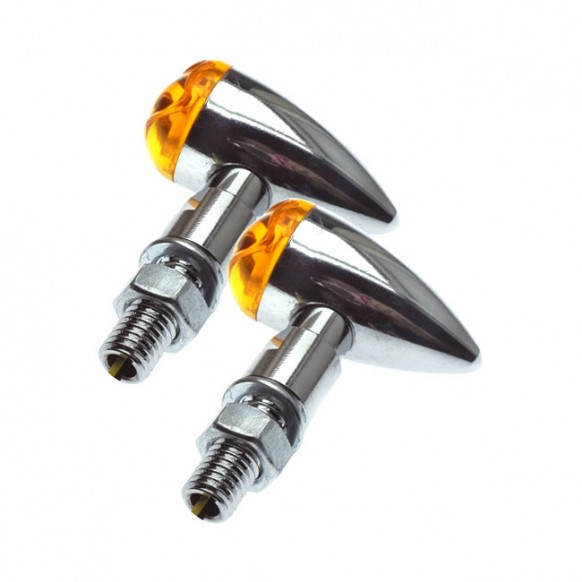 mcs - Clignotants à LED PB2 - Homologué ECE - Filetage M8 - Chrome & ambre - MCS