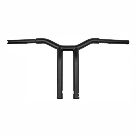 Burly, Dominator raked 1-1/4" T-bar 12" rise. Matte black 82-20 H-D mech. & e-throttle (excl. 88-11 Springers)
