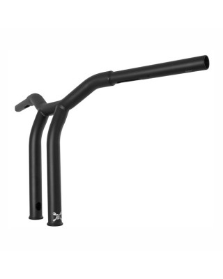 Burly, Dominator raked 1-1/4" T-bar 12" rise. Matte black 82-20 H-D mech. & e-throttle (excl. 88-11 Springers)