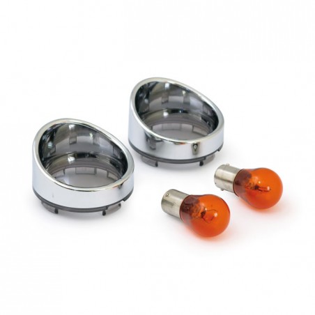mcs - Kit de lentilles avec visières de clignotants Bullet & ampoules (ambre) - Harley-Davidson à partir de 2000 - Cerclage c