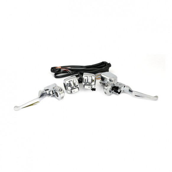 mcs - Kit de commandes au guidon - 14 mm - Harley-Davidson Sportster XL de 2007 à 2013 avec double disque - Chrome - MCS