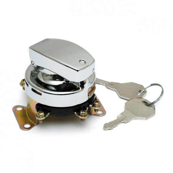 FL style ignition switch. 6-pole, flat key, chrome 73-95 FL, FX, FXWG models with dual fuel tank mounted ignition switch (NU)