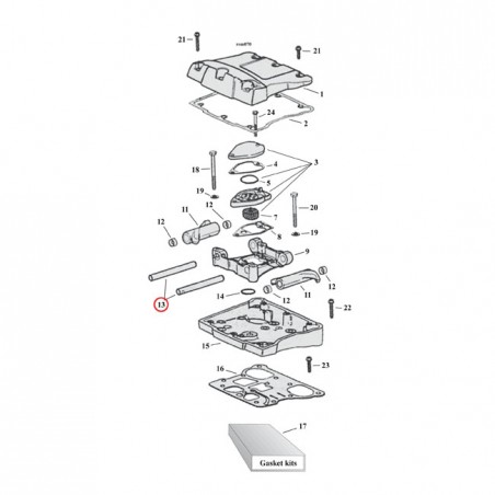 S&S, rocker arm shaft. 84-up (1) 84-99(NU)Evo B.T. 99-17(NU)Twin Cam 86-20 XL 08-12(NU)XR1200 91-10(NU)Buell XB