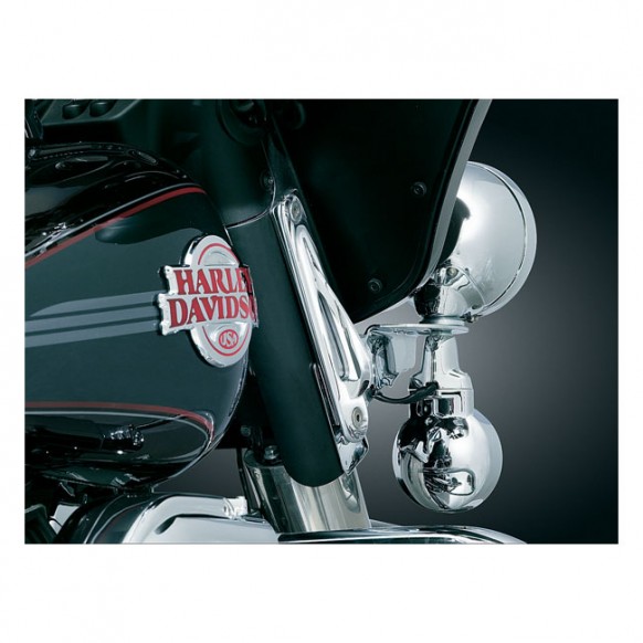 Kuryakyn, front fork custom tie-down brackets. Chrome 83-13 Electra Glides (excl. CVO) 94-21 FLHR Road King