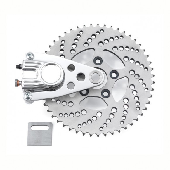 kustom tech - Kit de frein couronne Drilled - Chopper Style - 51 Dents - Applications custom - Poli - KUSTOM TECH