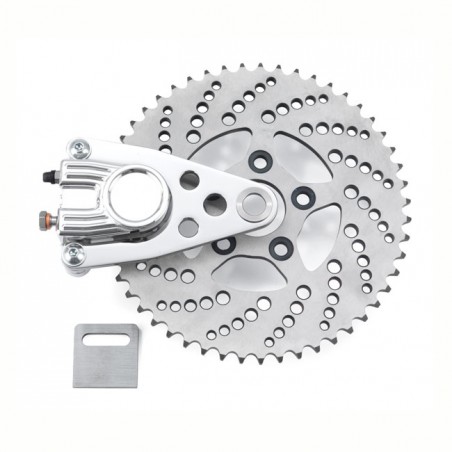 kustom tech - Kit de frein couronne Drilled - Chopper Style - 51 Dents - Applications custom - Poli - KUSTOM TECH