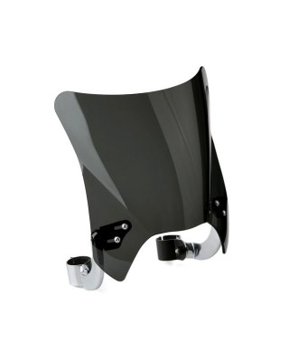 national cycle - Pare-brise Mowawk - 9.5" de hauteur - Supports courbés - Pour tubes de fourche de 44-51mm - Chrome & Fumé fo